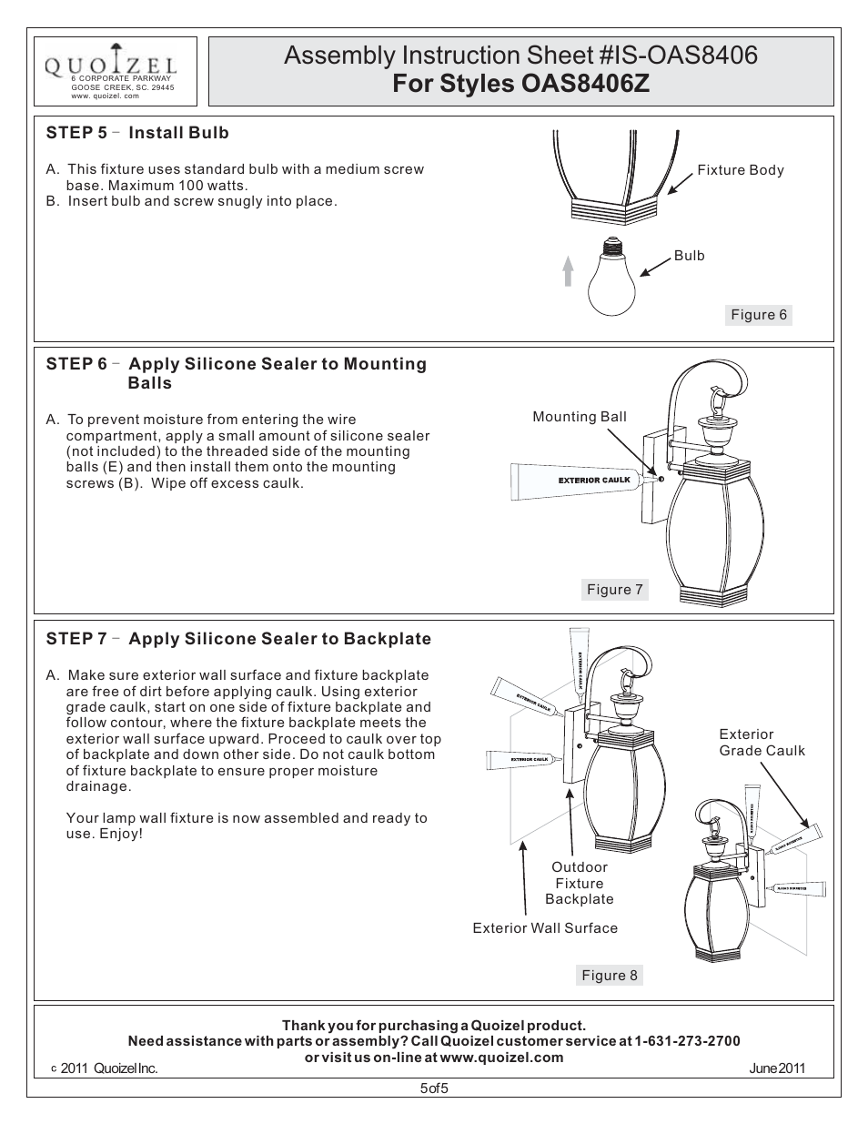 Quoizel OAS8406Z Oasis User Manual | Page 5 / 5