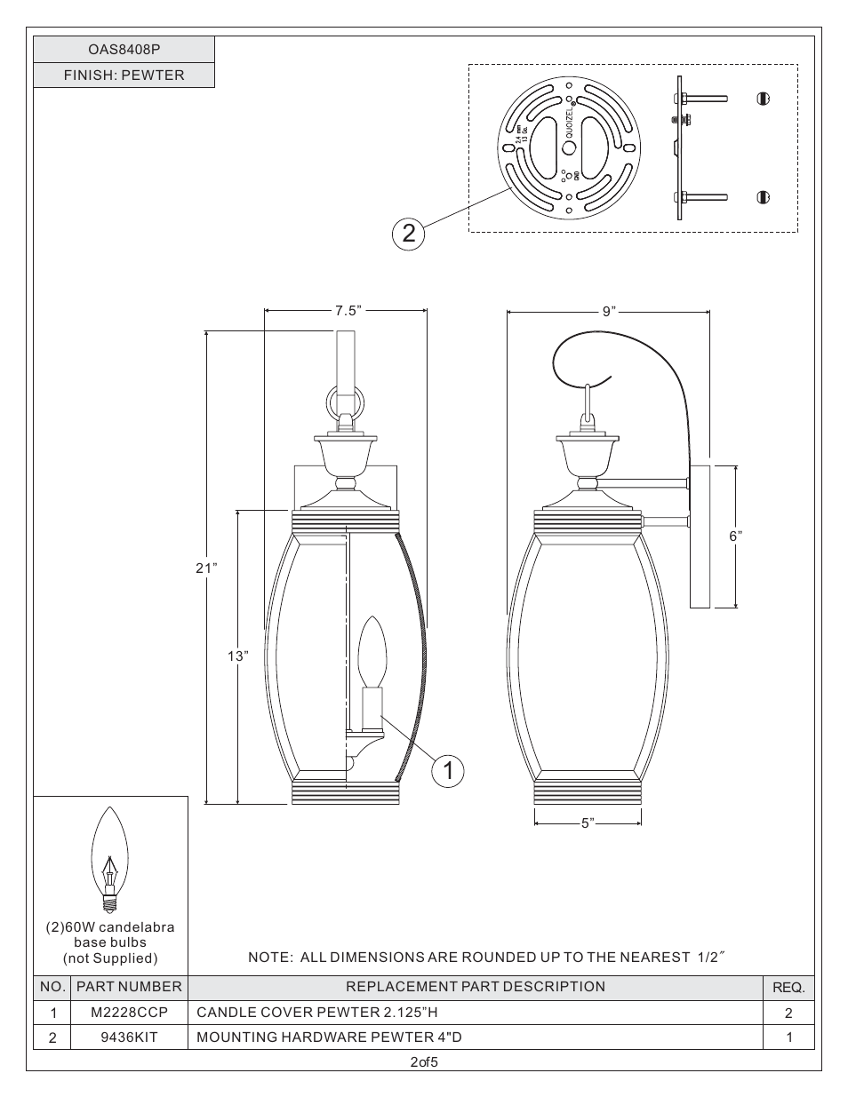 Quoizel OAS8408P Oasis User Manual | Page 2 / 5