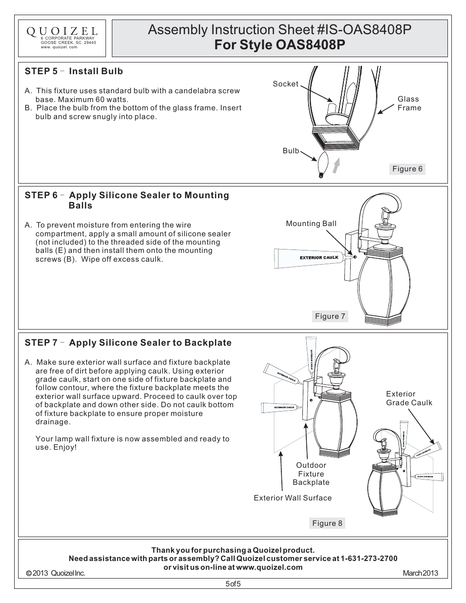 Quoizel OAS8408P Oasis User Manual | Page 5 / 5