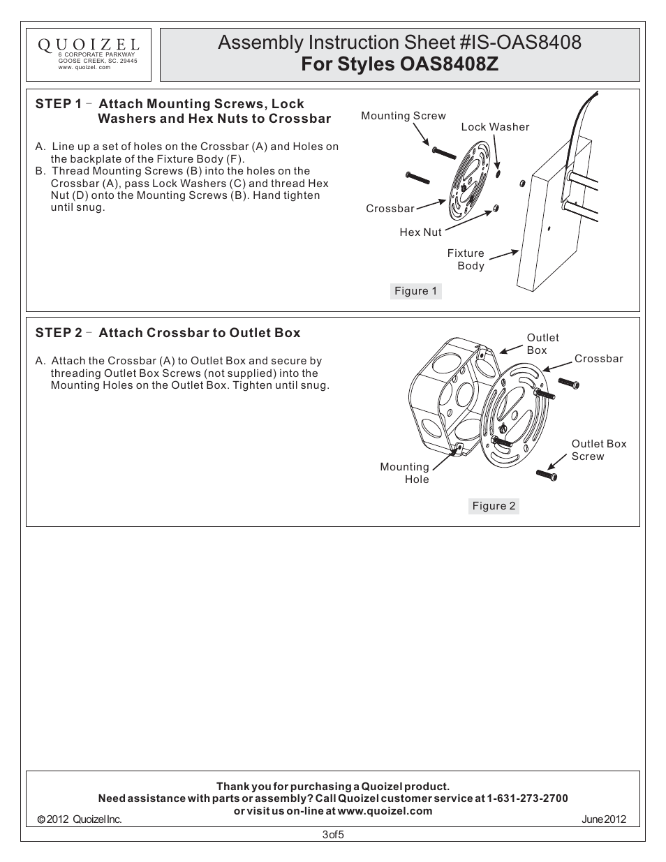 Quoizel OAS8408Z Oasis User Manual | Page 3 / 5