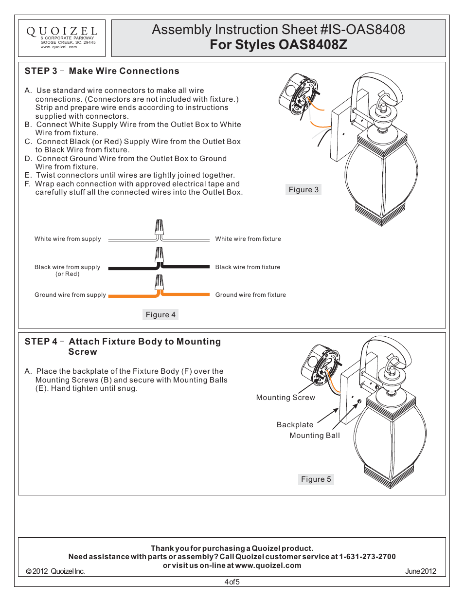 Quoizel OAS8408Z Oasis User Manual | Page 4 / 5