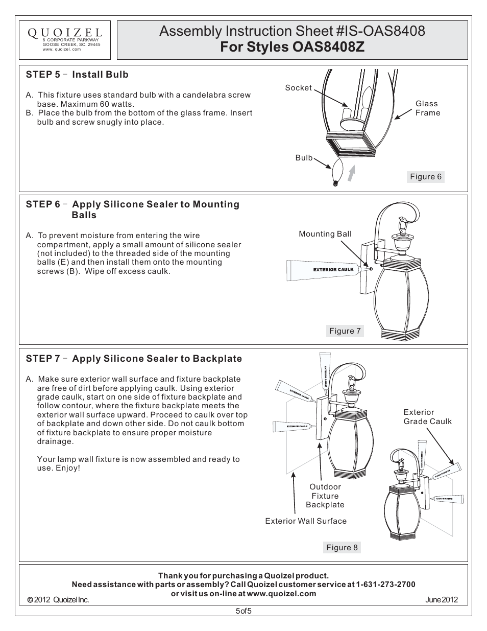 Quoizel OAS8408Z Oasis User Manual | Page 5 / 5