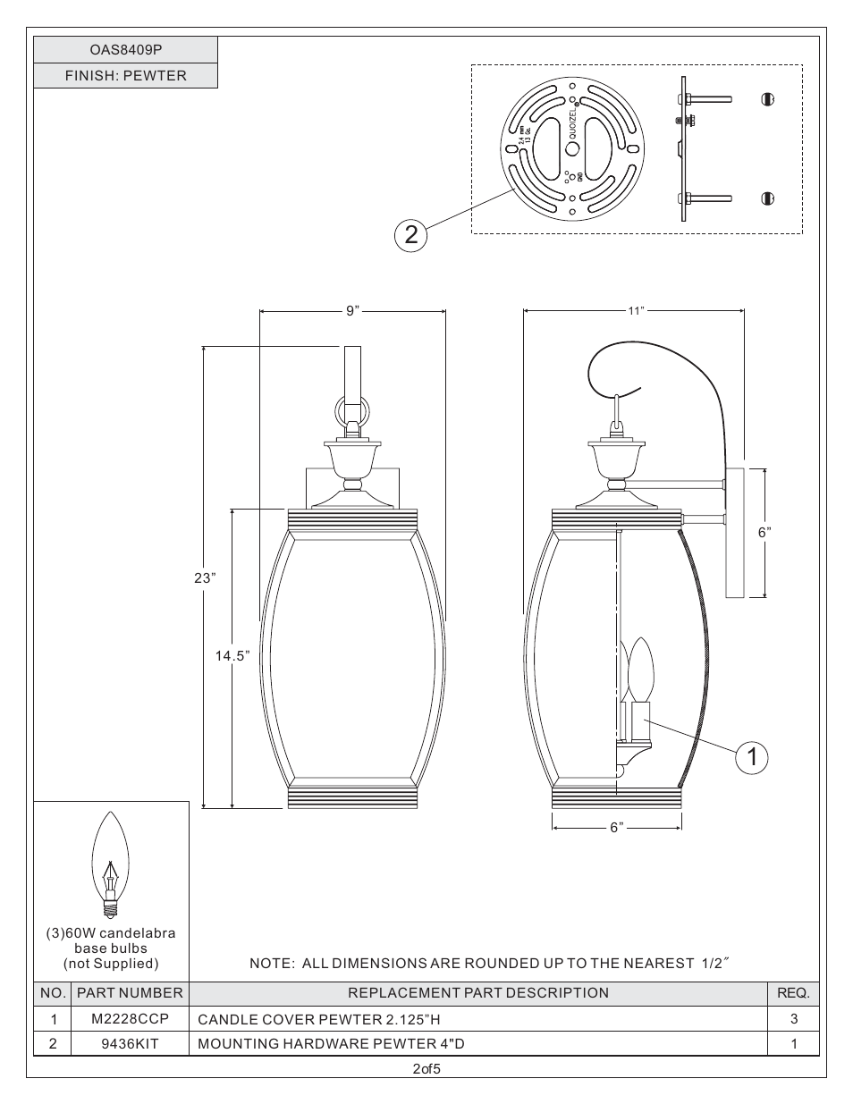 Quoizel OAS8409P Oasis User Manual | Page 2 / 5