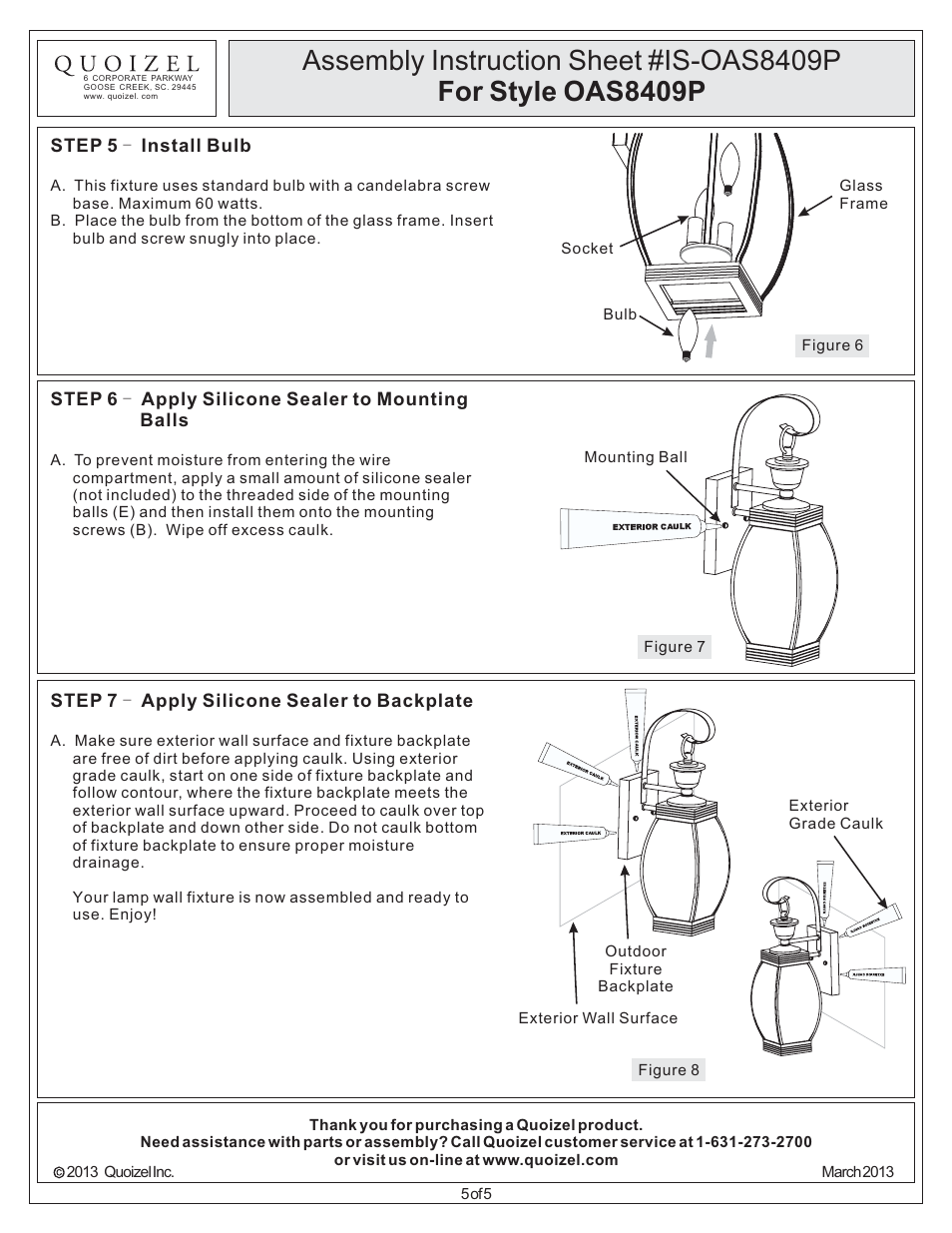Quoizel OAS8409P Oasis User Manual | Page 5 / 5