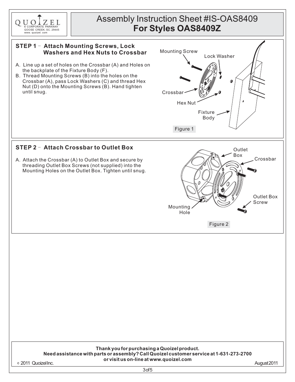 Quoizel OAS8409Z Oasis User Manual | Page 3 / 5