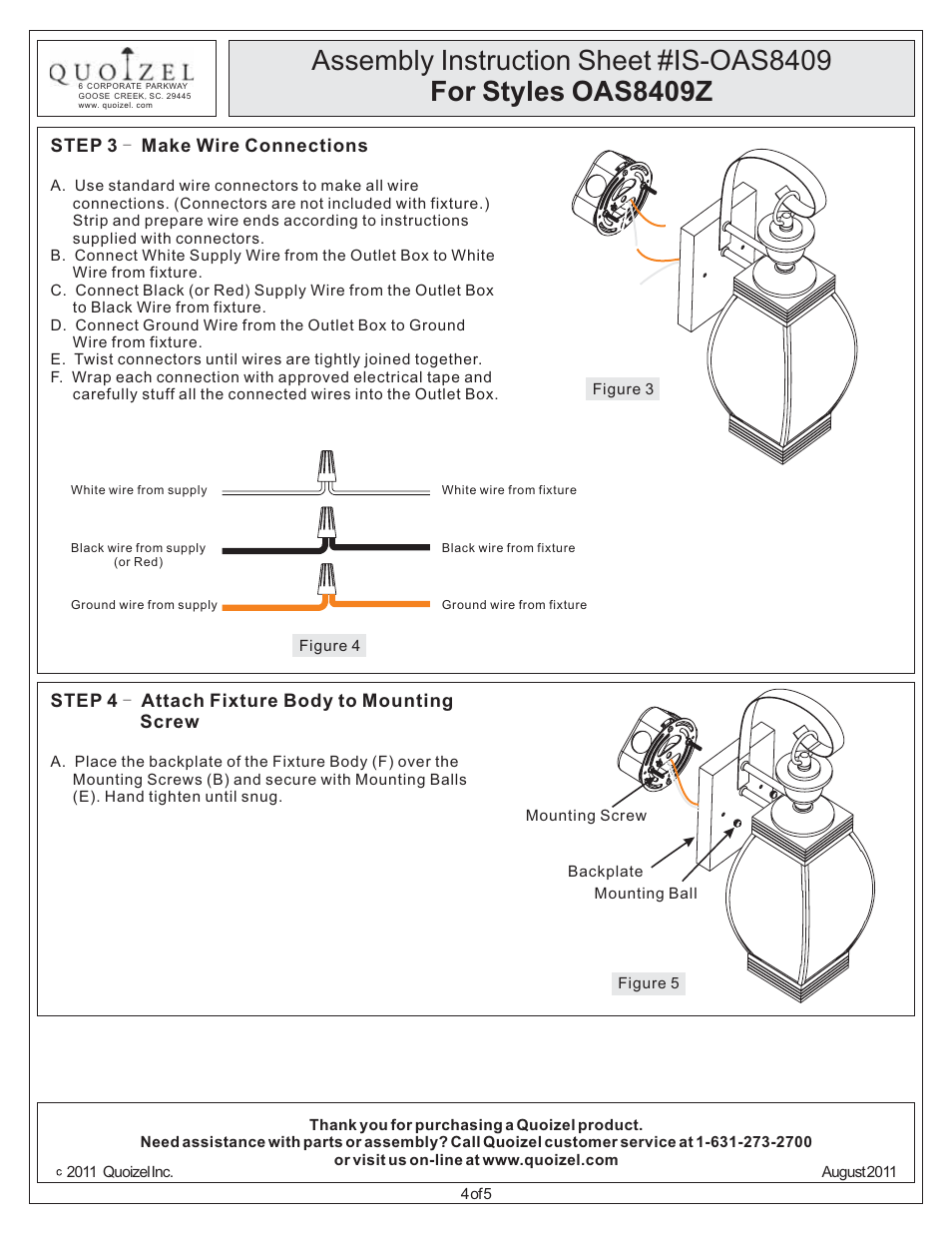 Quoizel OAS8409Z Oasis User Manual | Page 4 / 5