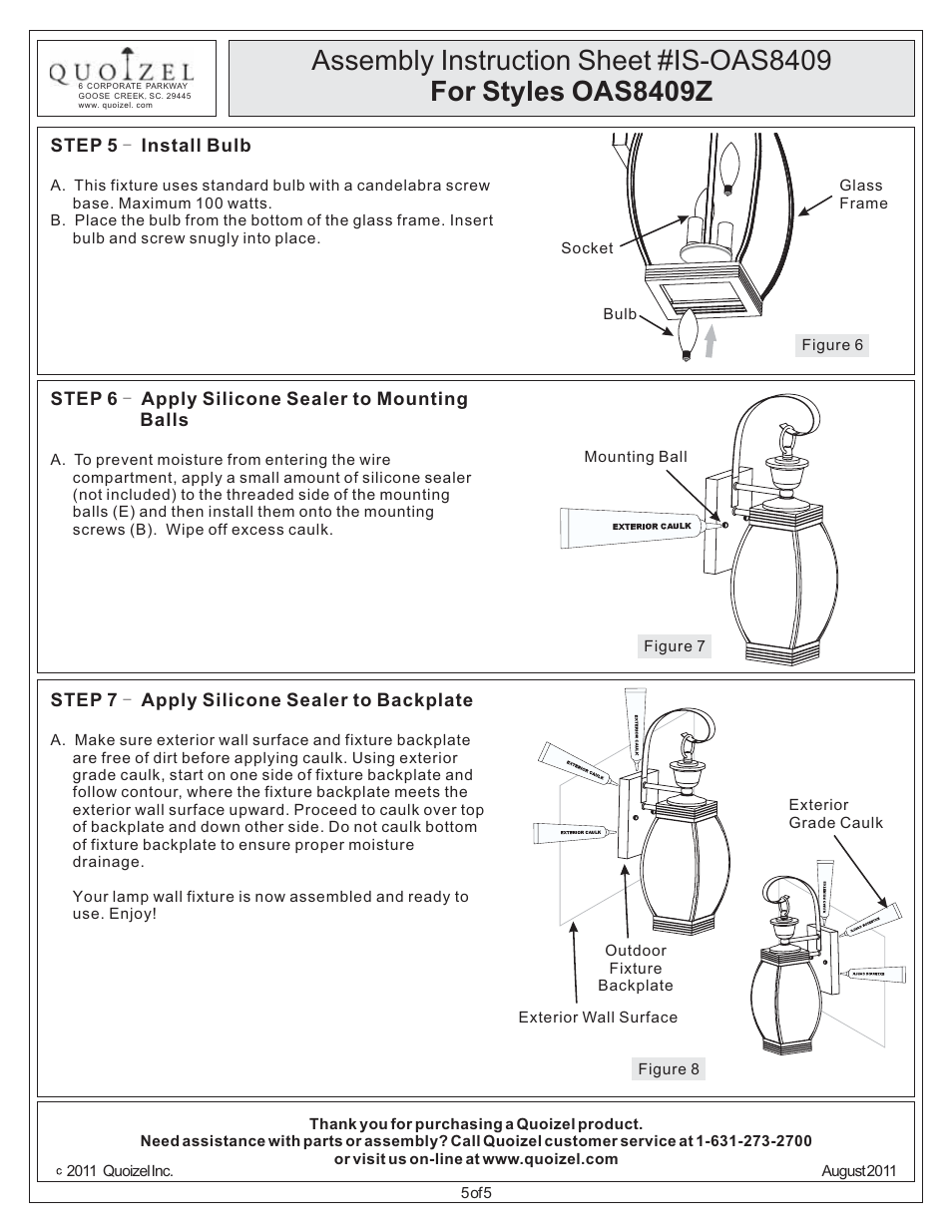 Quoizel OAS8409Z Oasis User Manual | Page 5 / 5