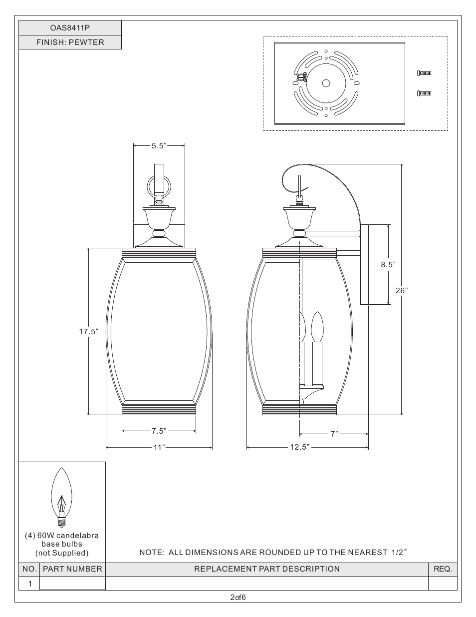 Quoizel OAS8411P Oasis User Manual | Page 2 / 6