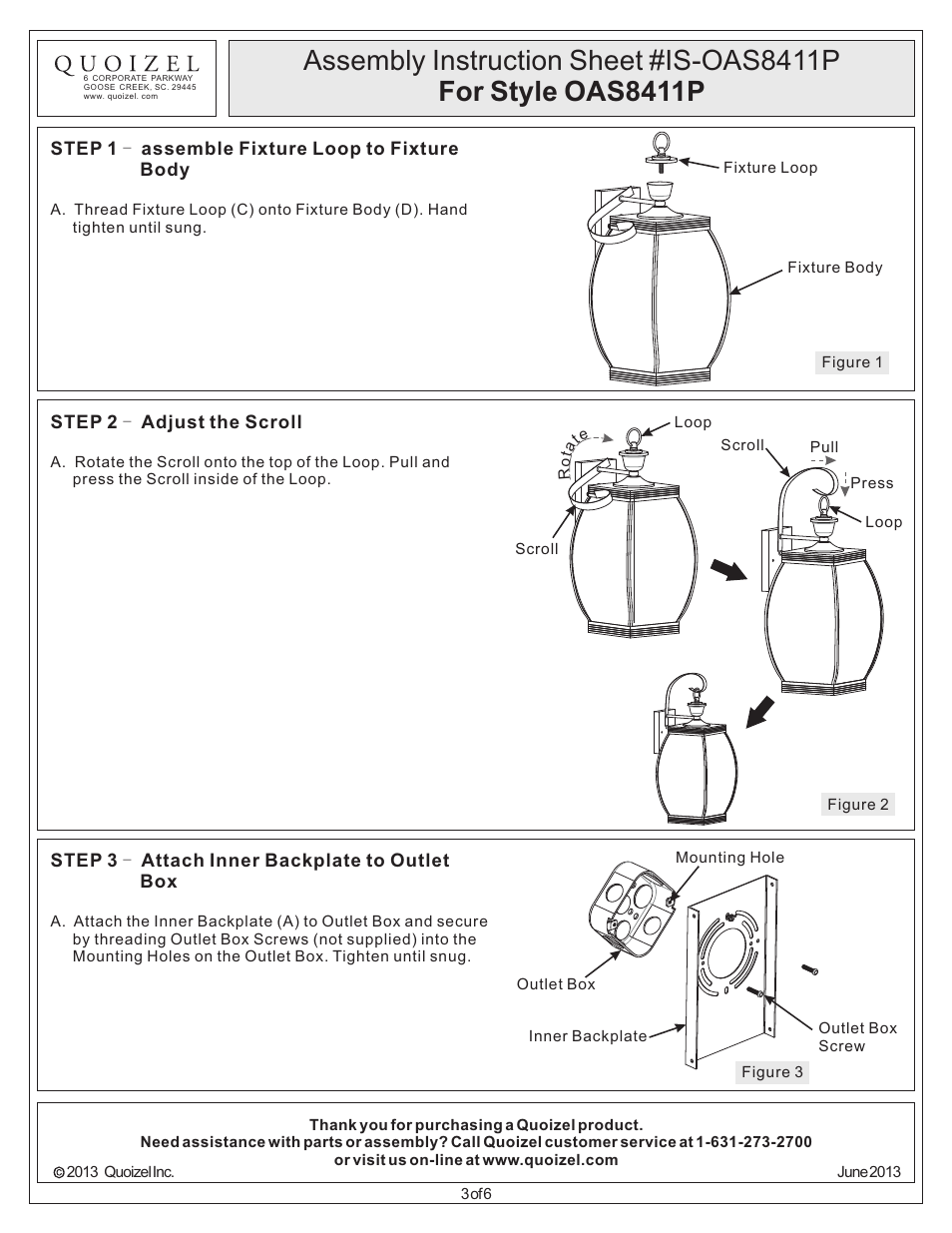 Quoizel OAS8411P Oasis User Manual | Page 3 / 6