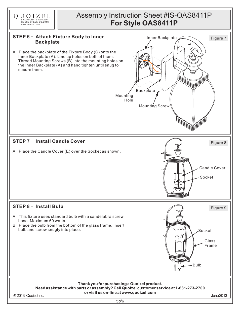 Quoizel OAS8411P Oasis User Manual | Page 5 / 6