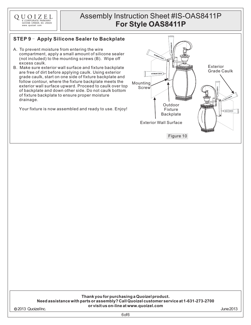 Quoizel OAS8411P Oasis User Manual | Page 6 / 6