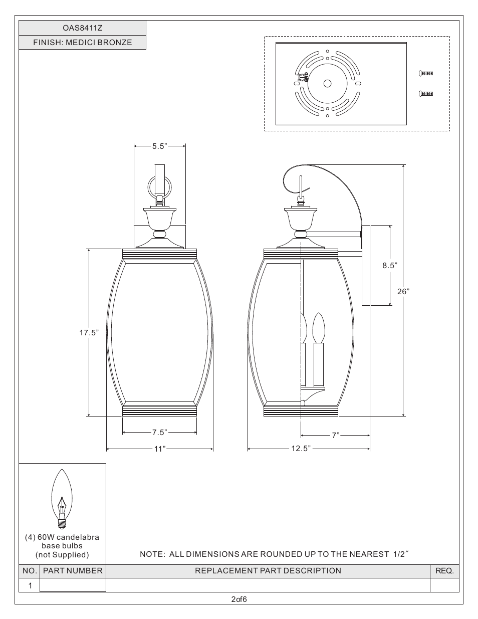 Quoizel OAS8411Z Oasis User Manual | Page 2 / 6