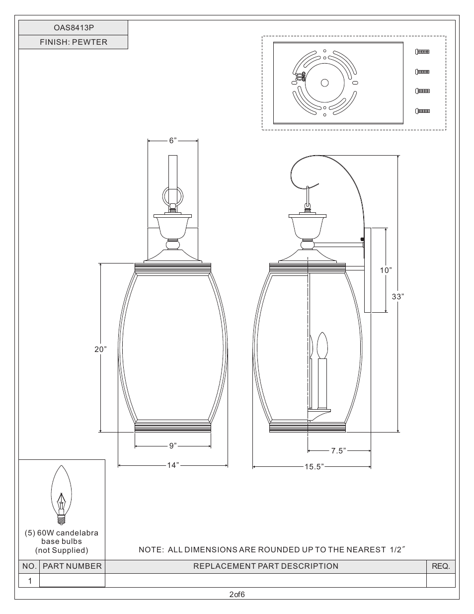 Quoizel OAS8413P Oasis User Manual | Page 2 / 6