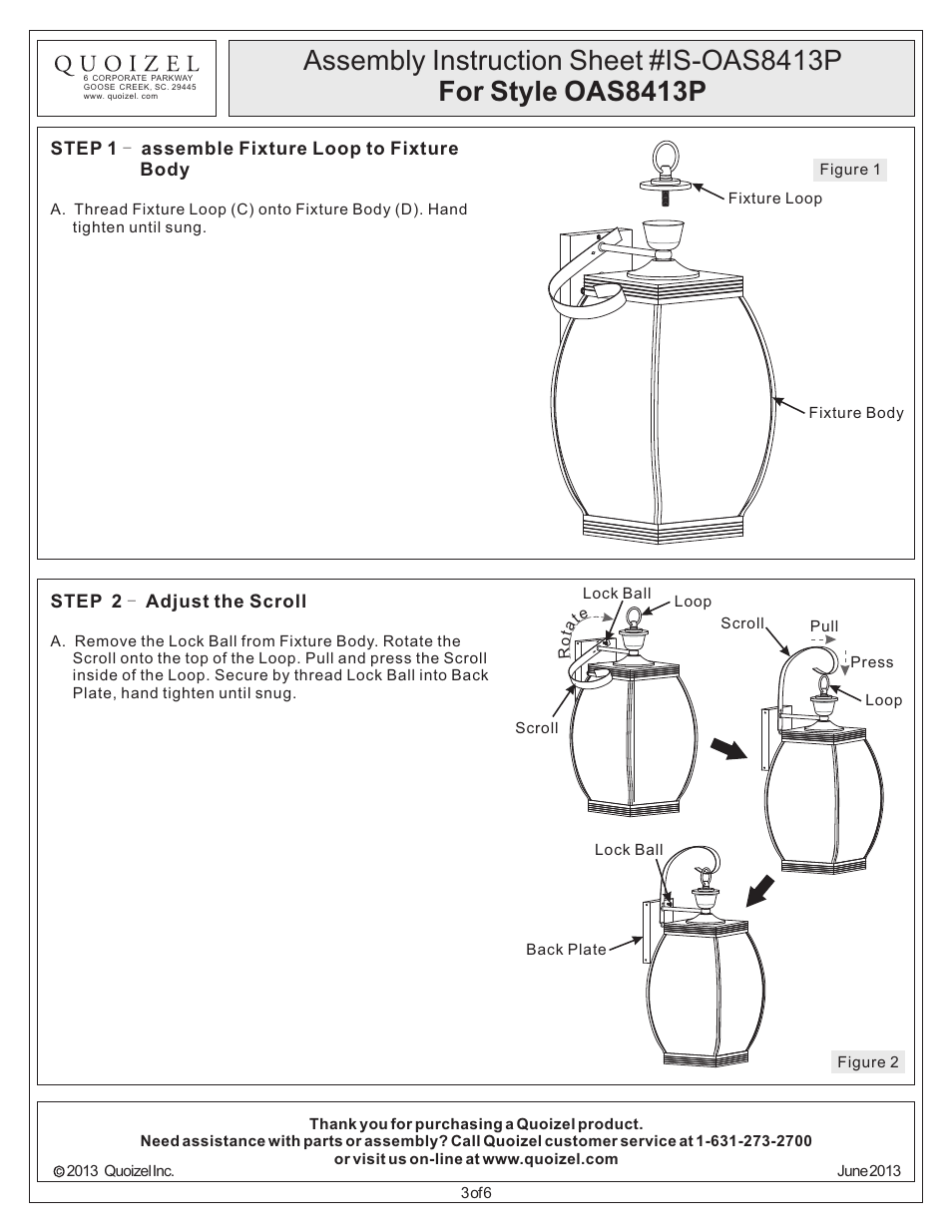 Quoizel OAS8413P Oasis User Manual | Page 3 / 6