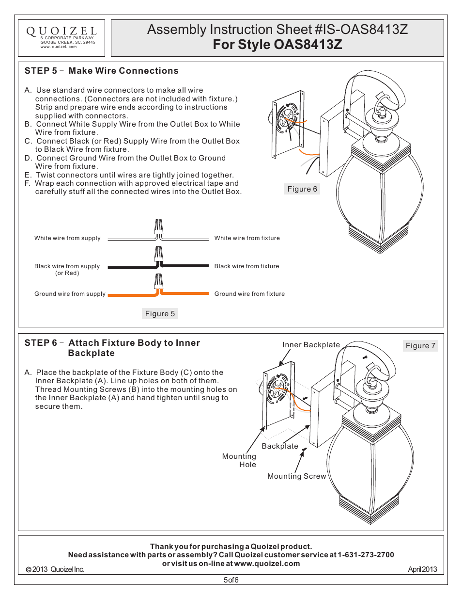 Quoizel OAS8413Z Oasis User Manual | Page 5 / 6