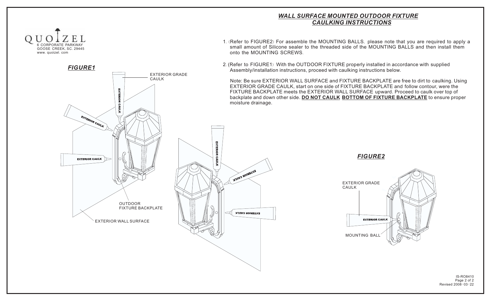 Quoizel RO8410AC Rue De Royal User Manual | Page 2 / 2