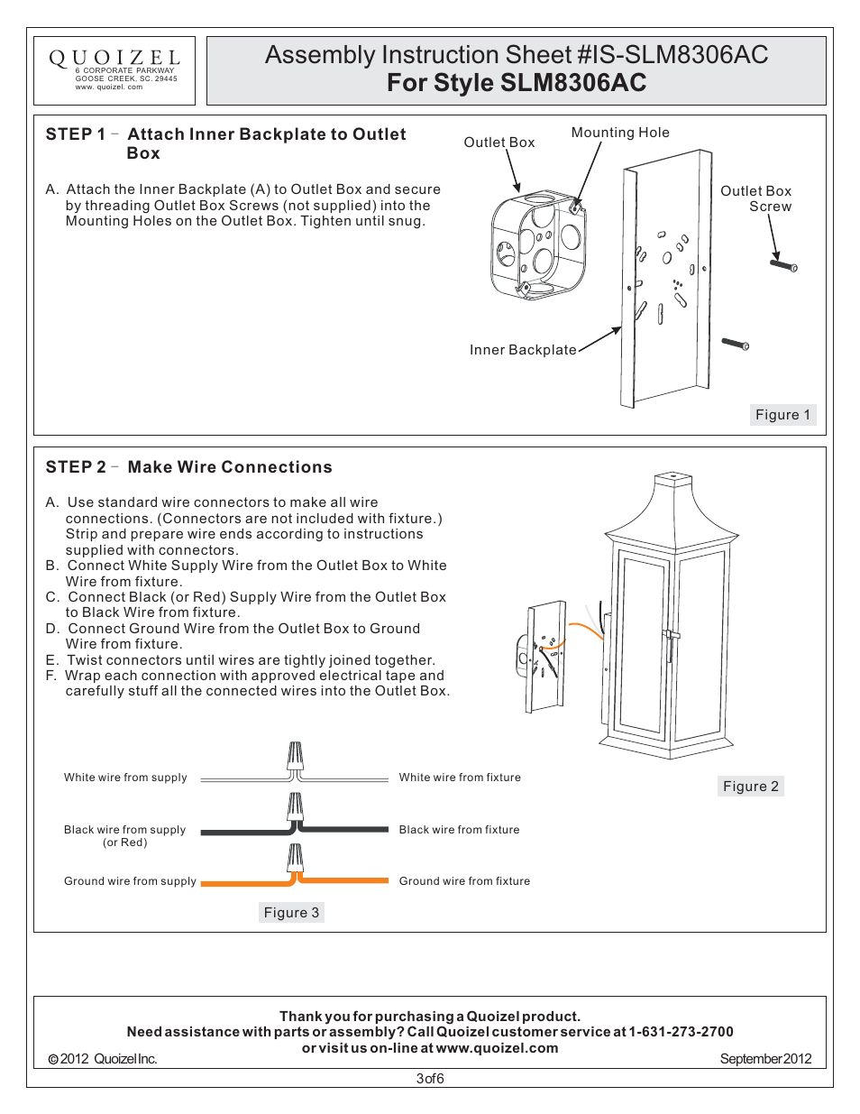 Quoizel SLM8306AC Salem User Manual | Page 3 / 6