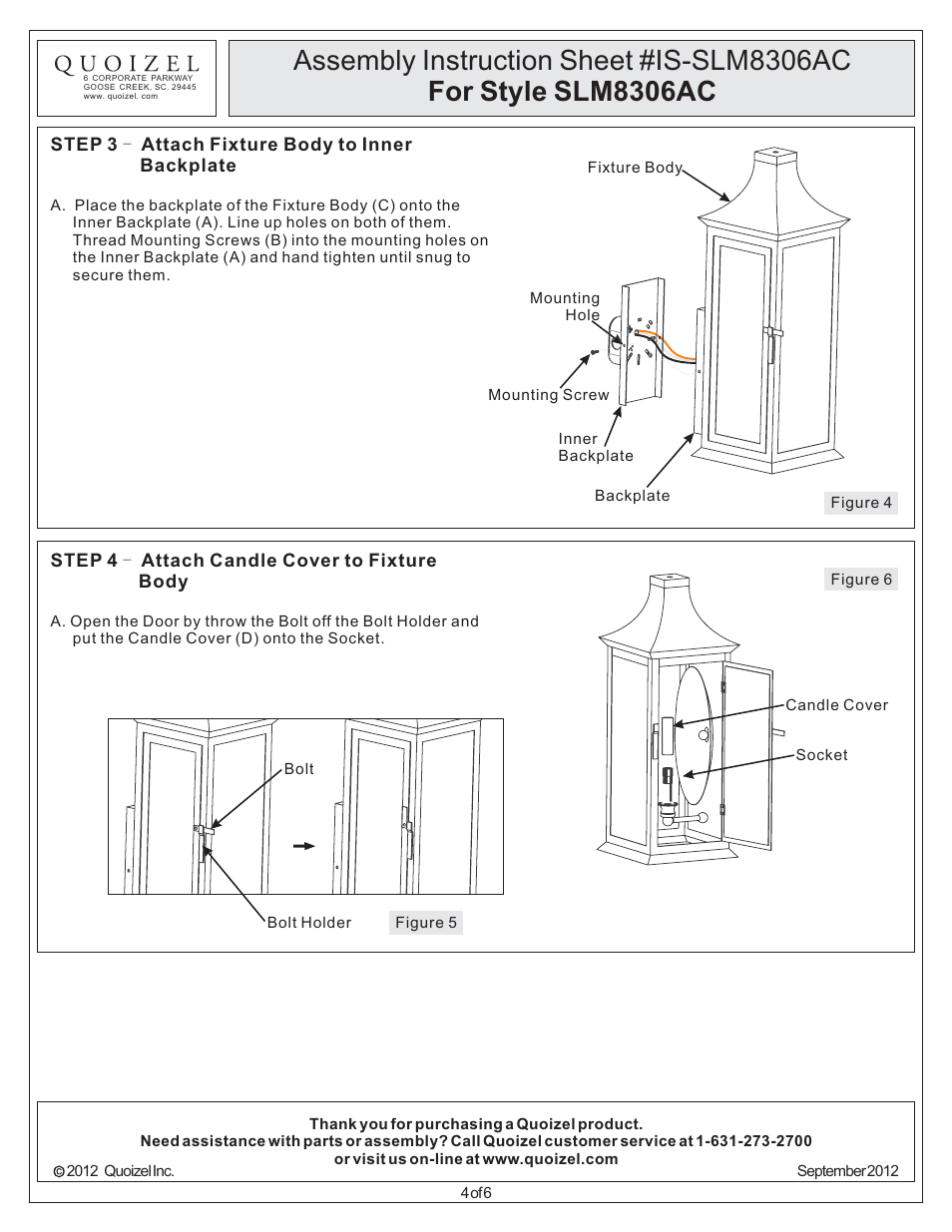 Quoizel SLM8306AC Salem User Manual | Page 4 / 6