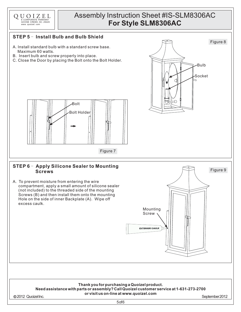 Quoizel SLM8306AC Salem User Manual | Page 5 / 6