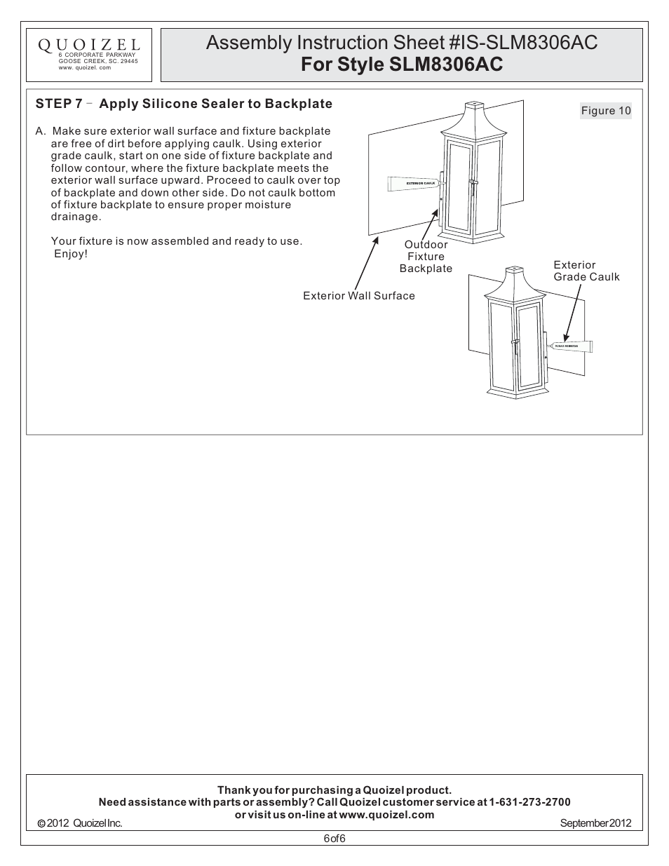 Quoizel SLM8306AC Salem User Manual | Page 6 / 6