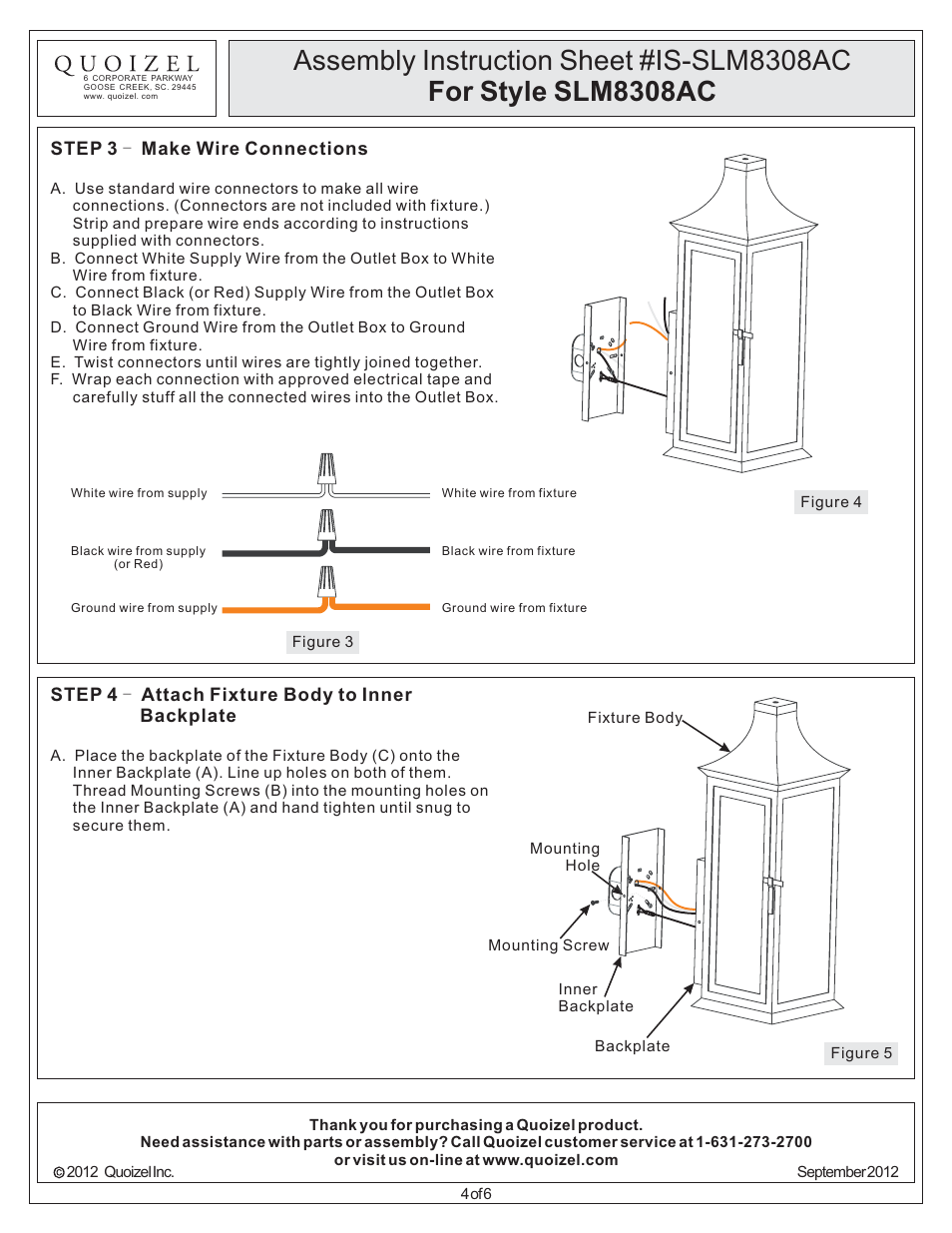 Quoizel SLM8308AC Salem User Manual | Page 4 / 6