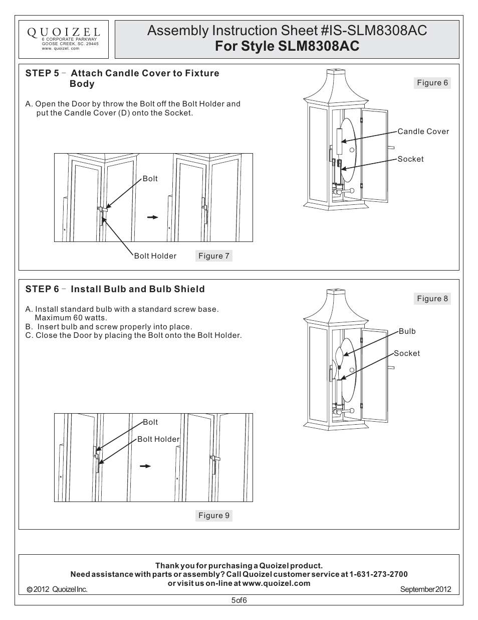 Quoizel SLM8308AC Salem User Manual | Page 5 / 6