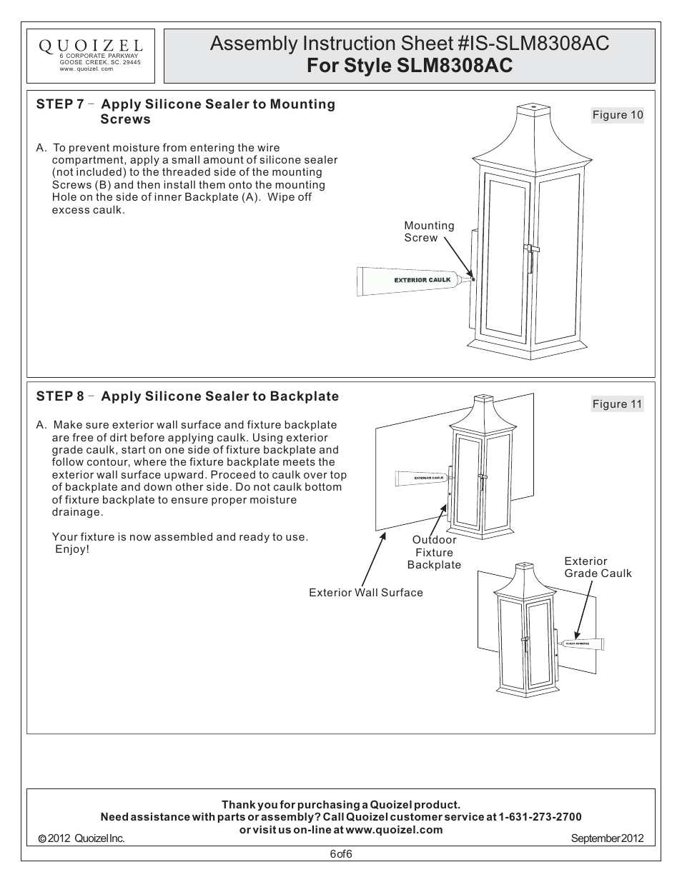 Quoizel SLM8308AC Salem User Manual | Page 6 / 6