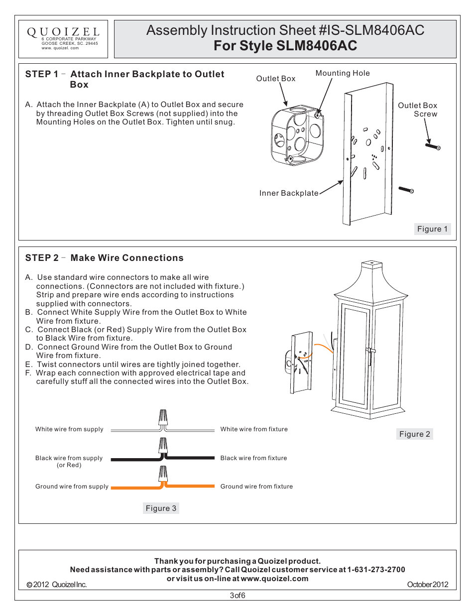 Quoizel SLM8406AC Salem User Manual | Page 3 / 6