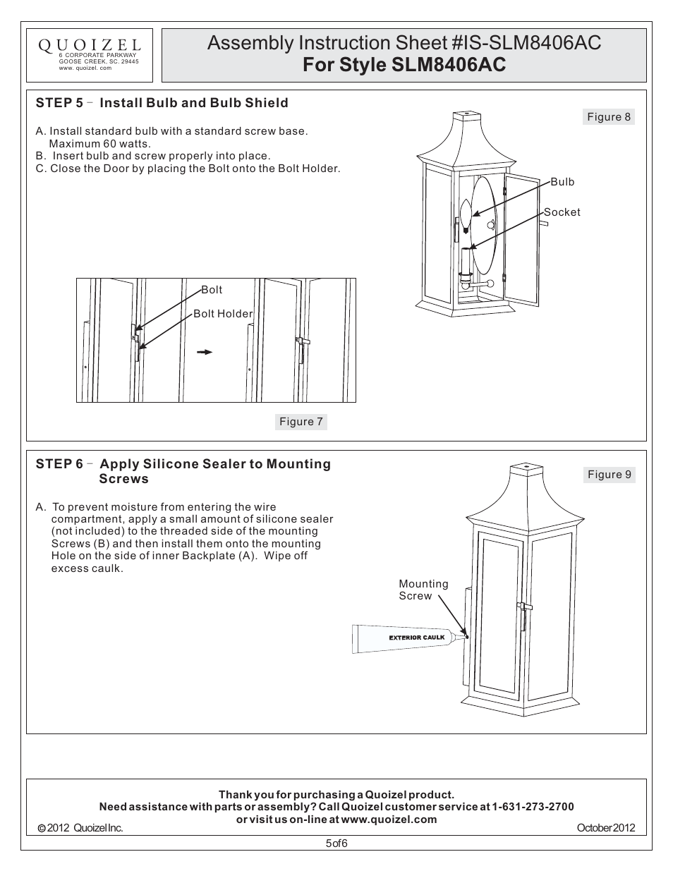 Quoizel SLM8406AC Salem User Manual | Page 5 / 6