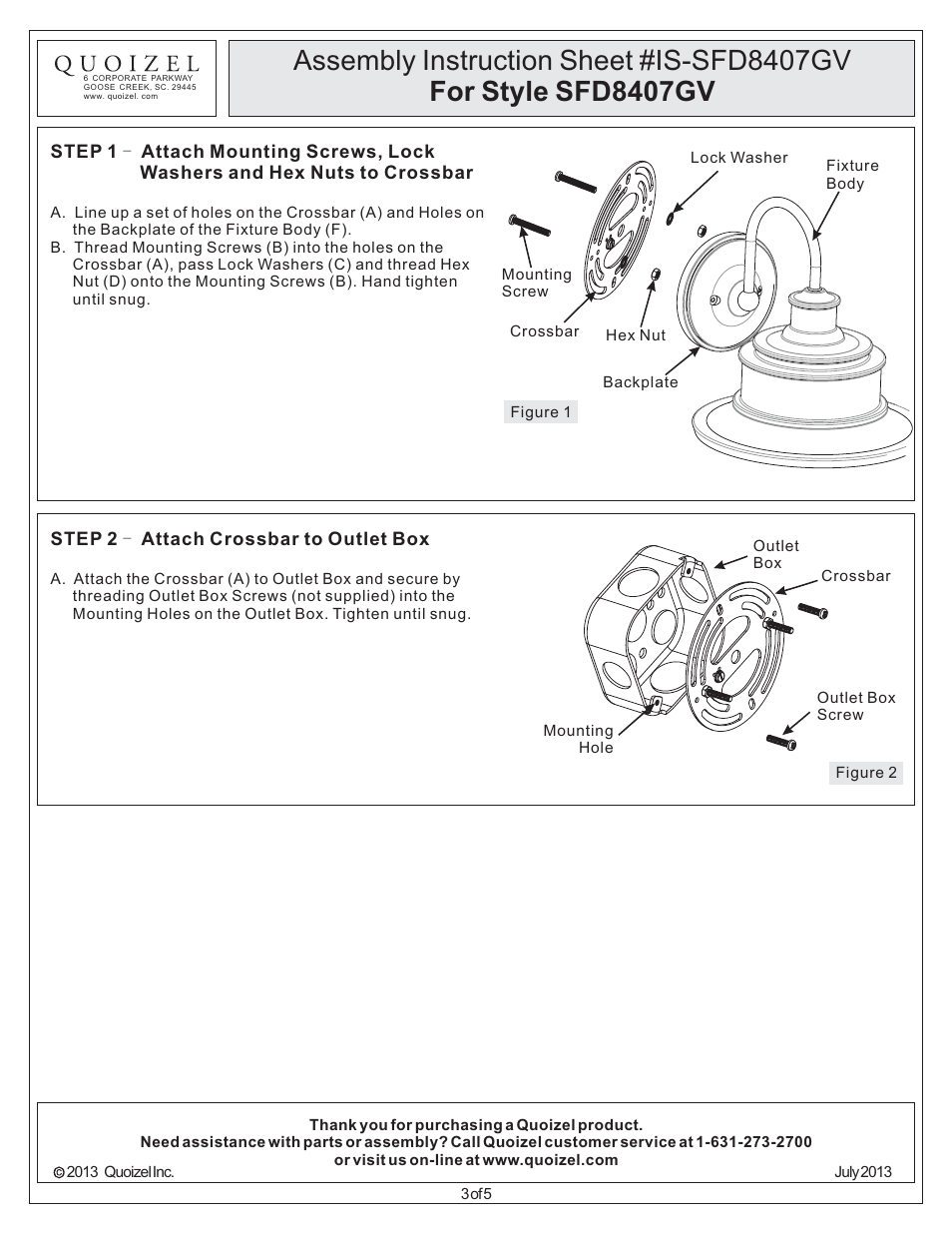 Quoizel SFD8407GV Seaford User Manual | Page 3 / 5