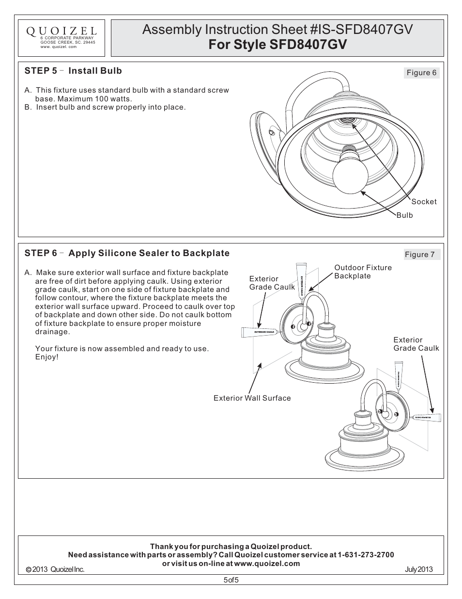 Quoizel SFD8407GV Seaford User Manual | Page 5 / 5