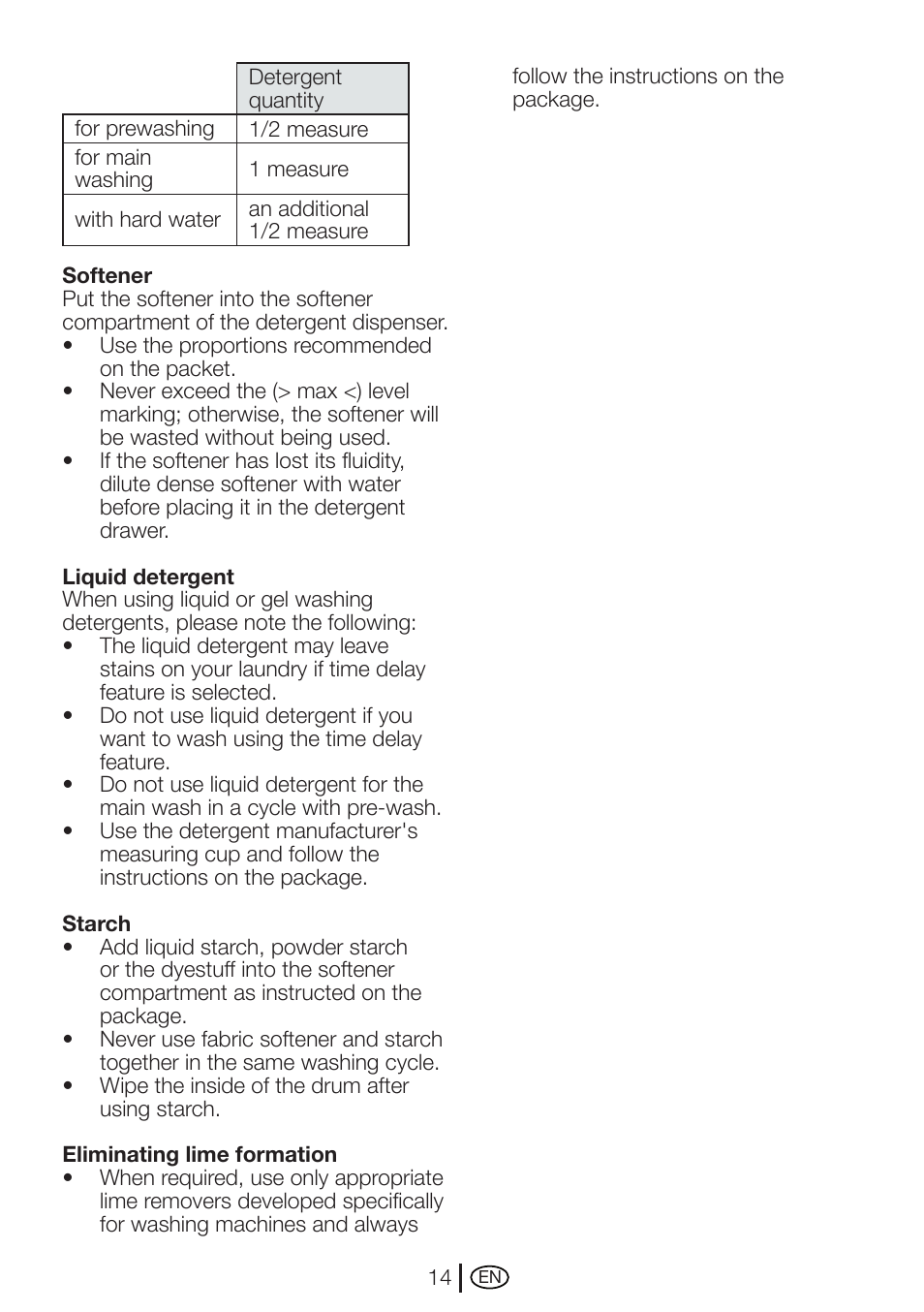 Beko WMXD 760 S User Manual | Page 14 / 36