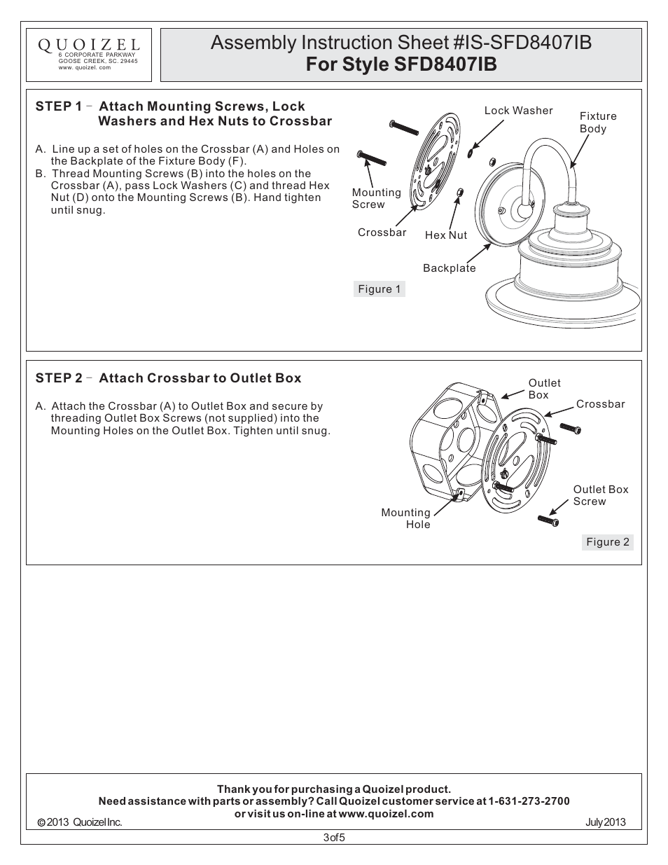 Quoizel SFD8407IB Seaford User Manual | Page 3 / 5