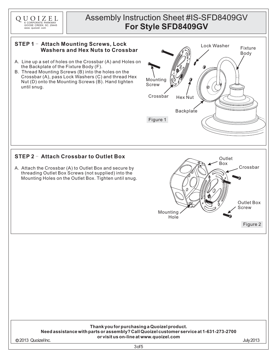 Quoizel SFD8409GV Seaford User Manual | Page 3 / 5