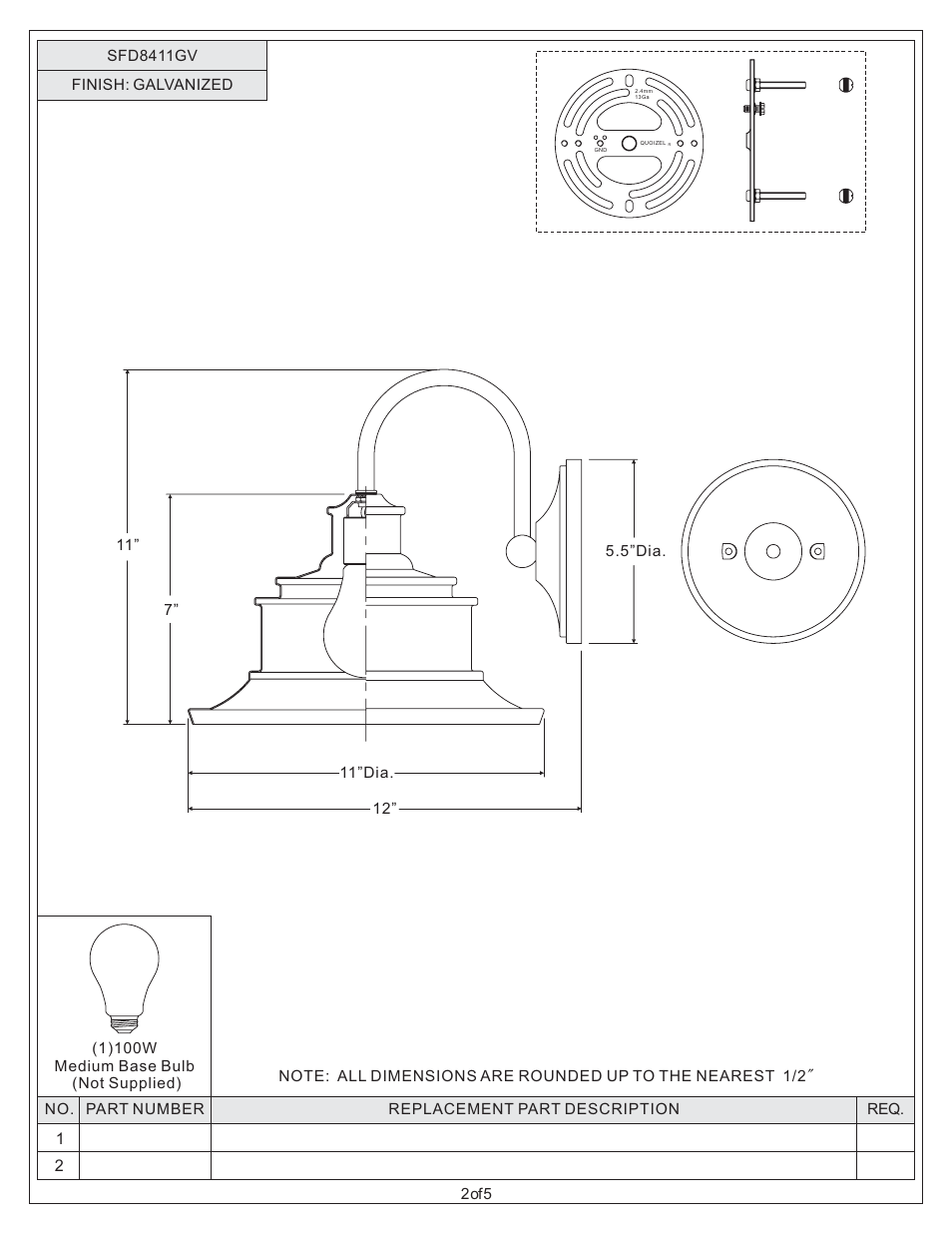 Quoizel SFD8411GV Seaford User Manual | Page 2 / 5