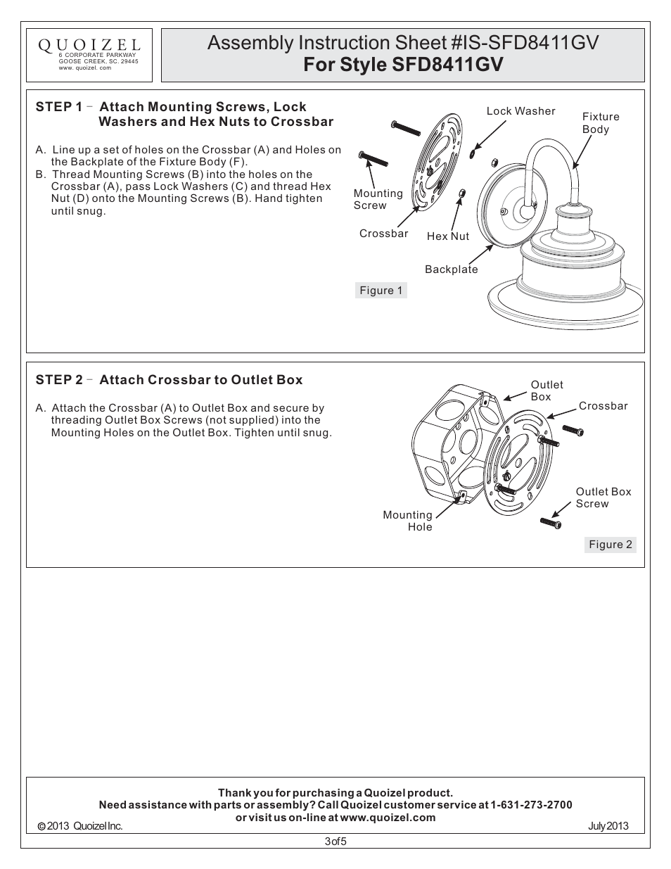 Quoizel SFD8411GV Seaford User Manual | Page 3 / 5