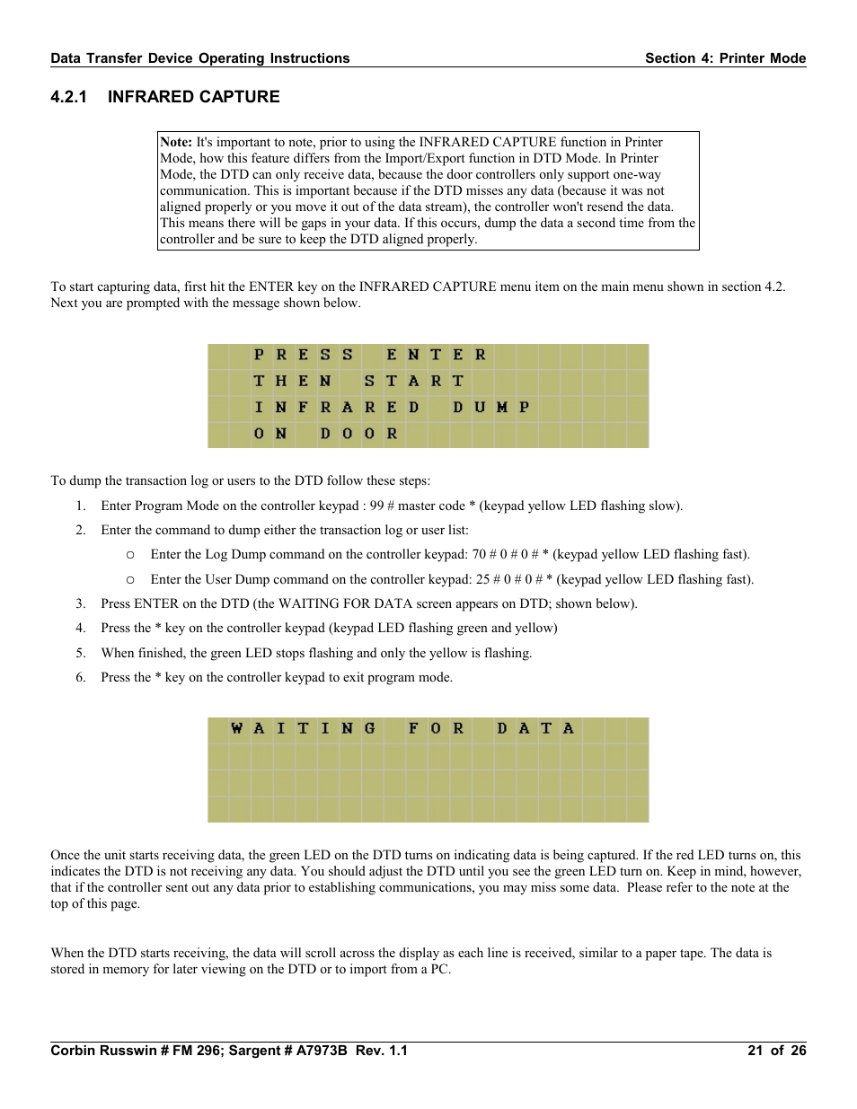 1 infrared capture | SARGENT Profile Series v.G1.5 Exit Devices User Manual | Page 21 / 26