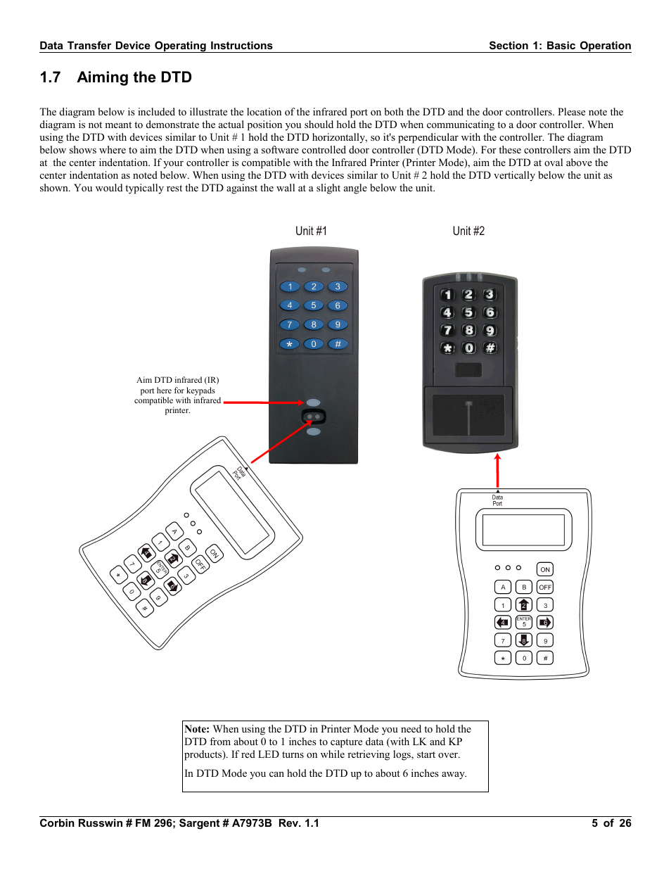 7 aiming the dtd | SARGENT Profile Series v.G1.5 Exit Devices User Manual | Page 5 / 26