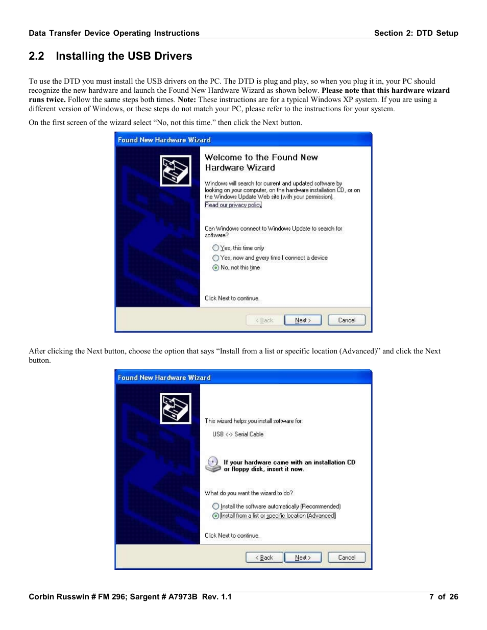 2 installing the usb drivers | SARGENT Profile Series v.G1.5 Exit Devices User Manual | Page 7 / 26