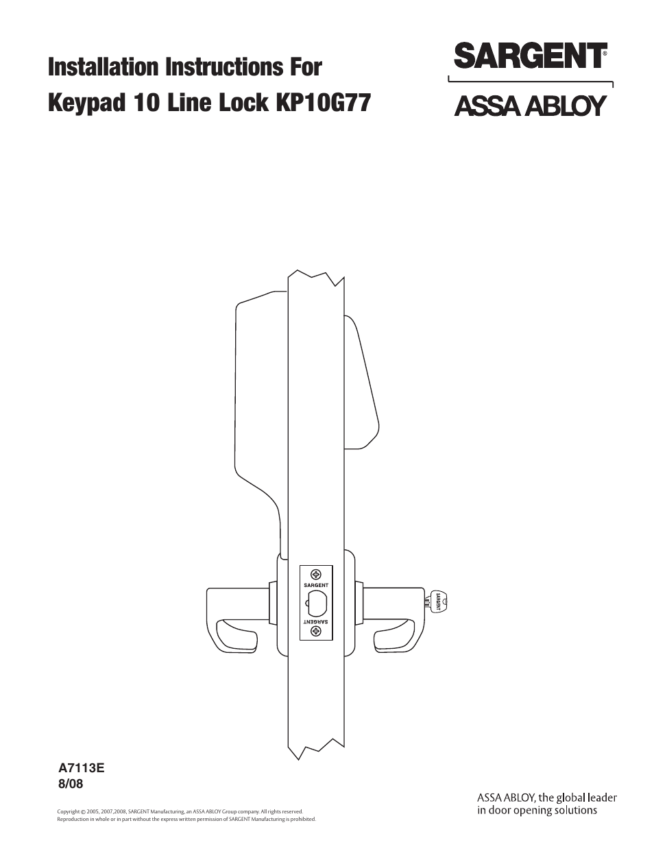 SARGENT Keypad Cylindrical Locks User Manual | 26 pages