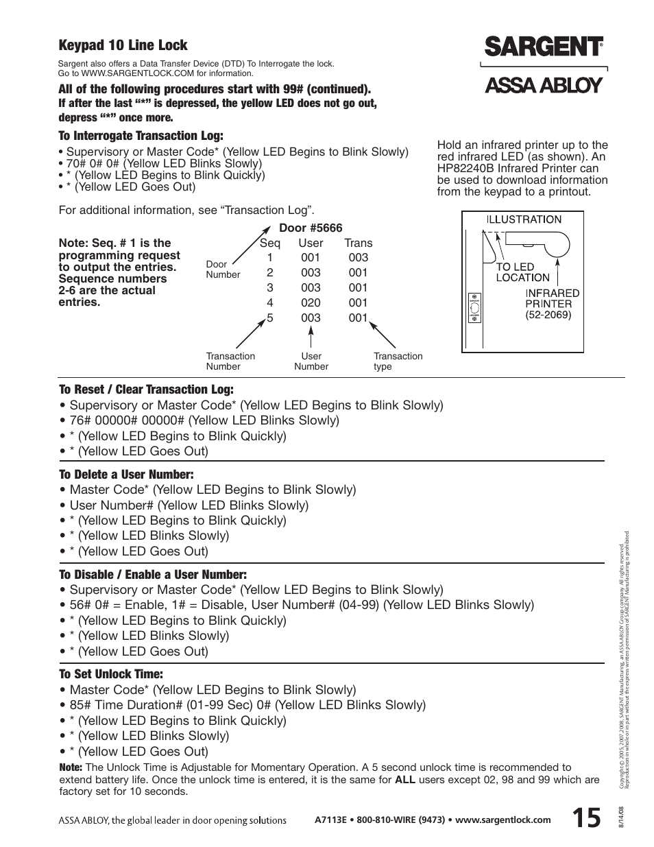 Keypad 10 line lock | SARGENT Keypad Cylindrical Locks User Manual | Page 17 / 26