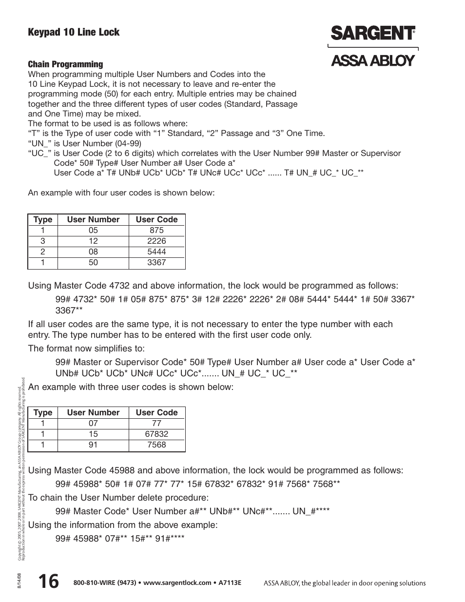 Keypad 10 line lock | SARGENT Keypad Cylindrical Locks User Manual | Page 18 / 26