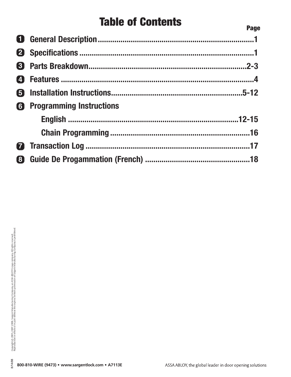 SARGENT Keypad Cylindrical Locks User Manual | Page 2 / 26