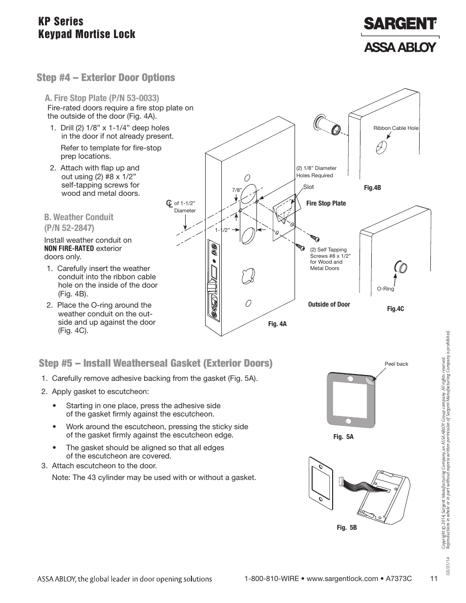 Kp series keypad mortise lock | SARGENT Keypad Exit Devices User Manual | Page 11 / 23