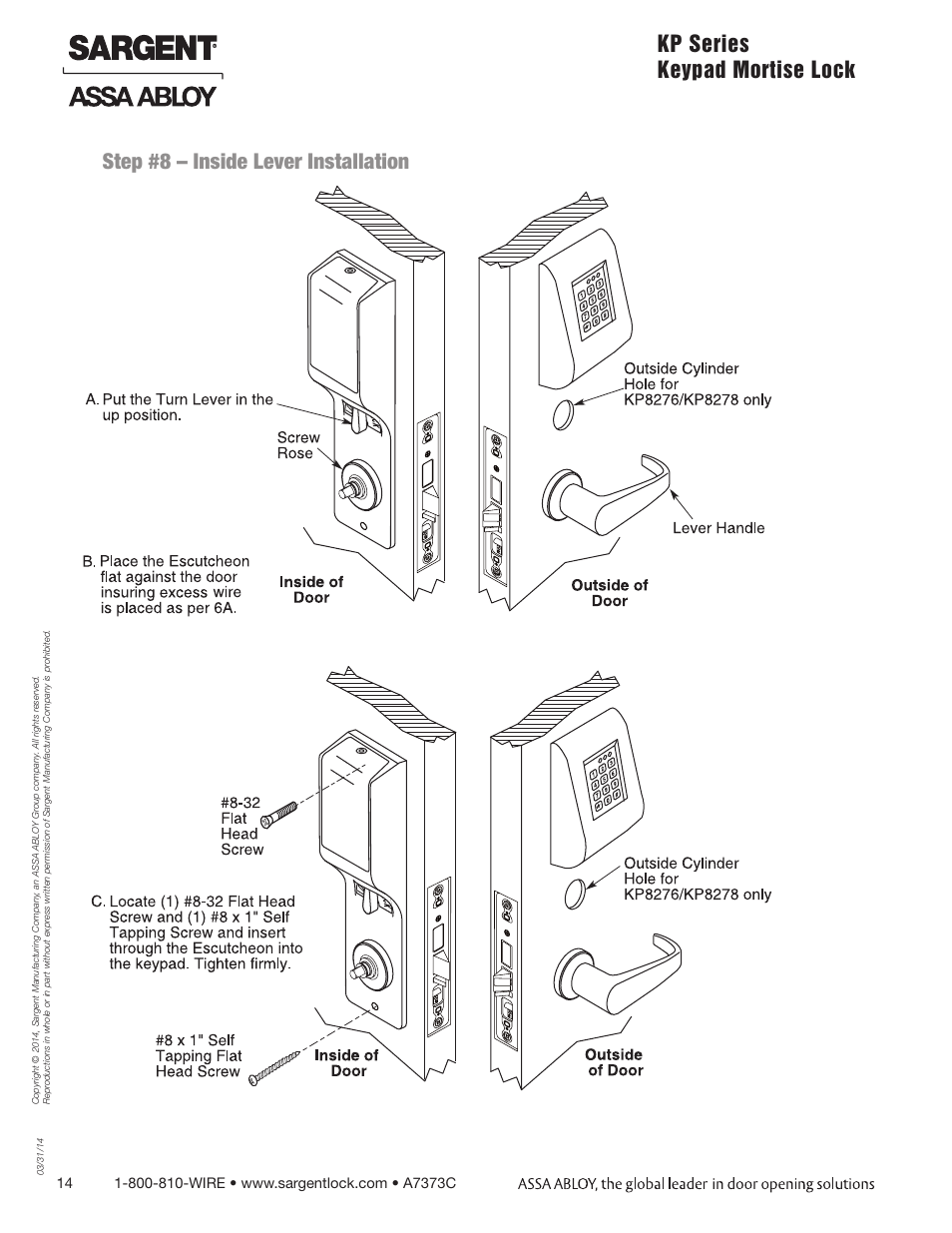 SARGENT Keypad Exit Devices User Manual | Page 14 / 23