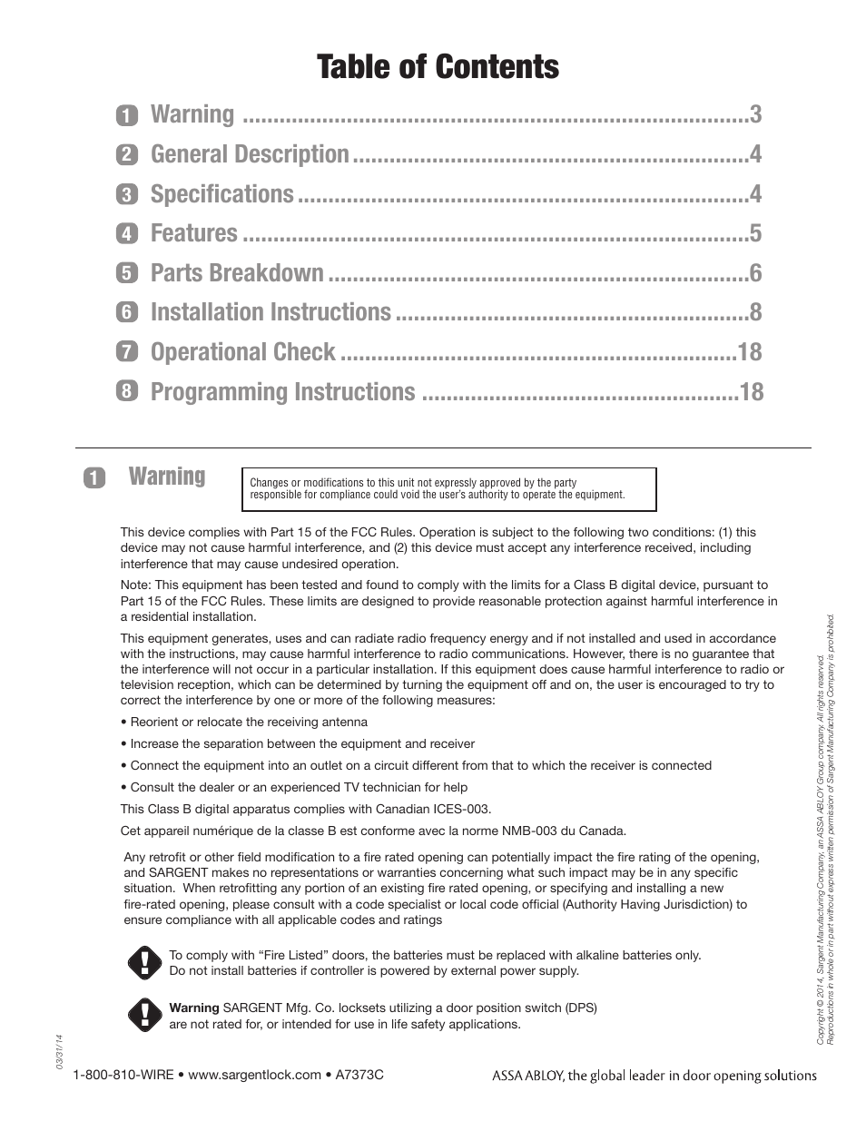 SARGENT Keypad Exit Devices User Manual | Page 3 / 23