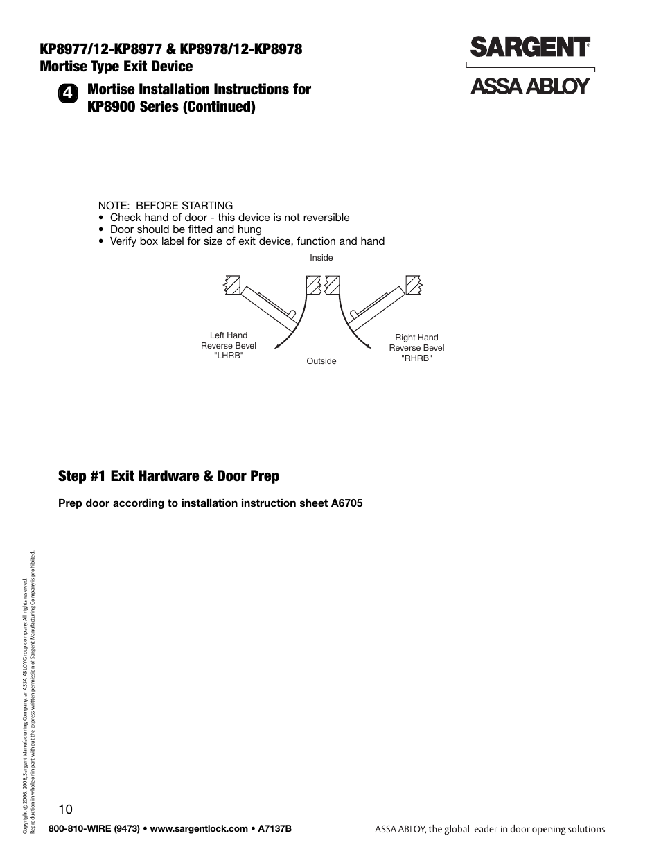 SARGENT Keypad Exit Devices User Manual | Page 12 / 26