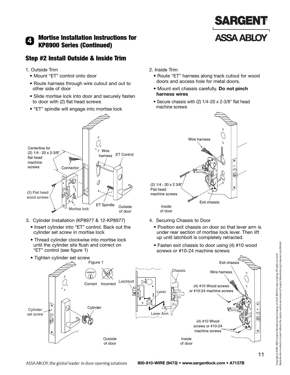 Step #2 install outside & inside trim | SARGENT Keypad Exit Devices User Manual | Page 13 / 26