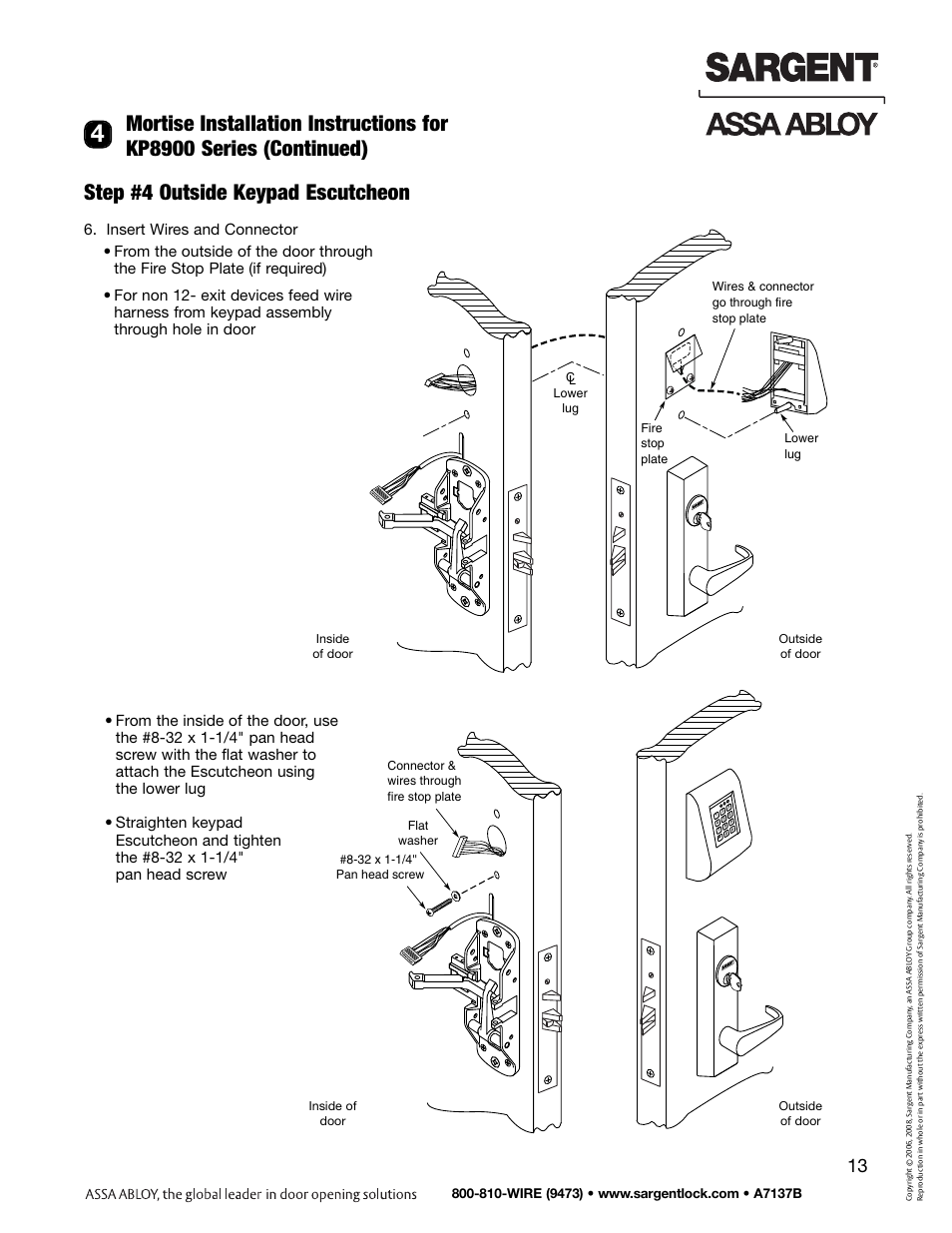 Step #4 outside keypad escutcheon | SARGENT Keypad Exit Devices User Manual | Page 15 / 26