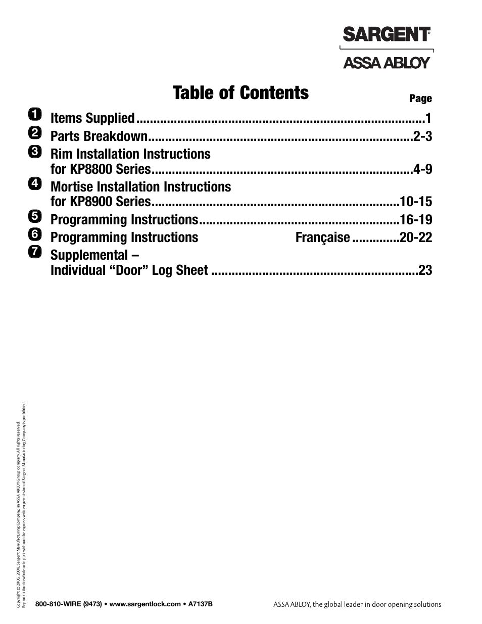 SARGENT Keypad Exit Devices User Manual | Page 2 / 26